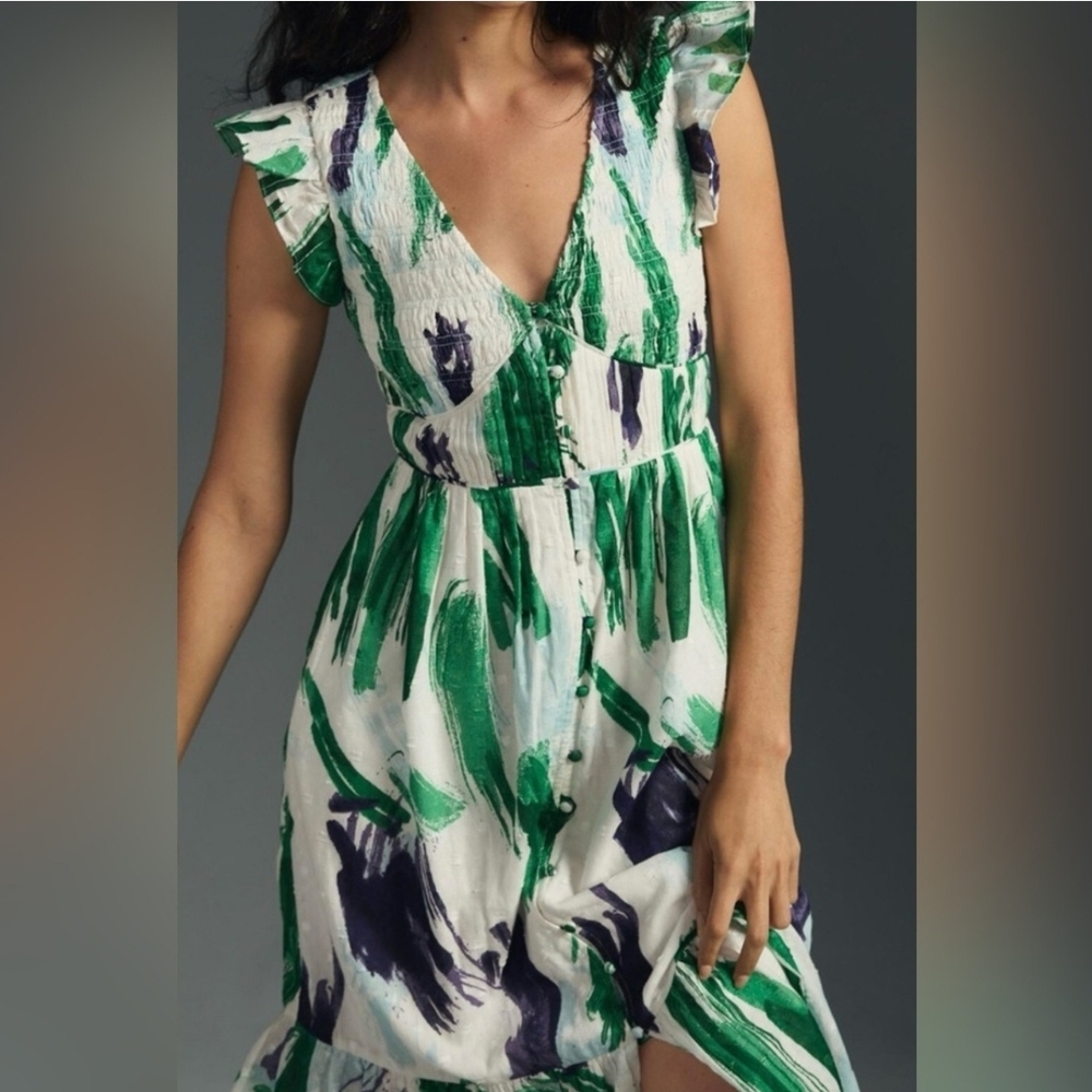 Anthropologie Peregrine Green and Blue Midi Dress NWT Size S - Picture 4 of 6